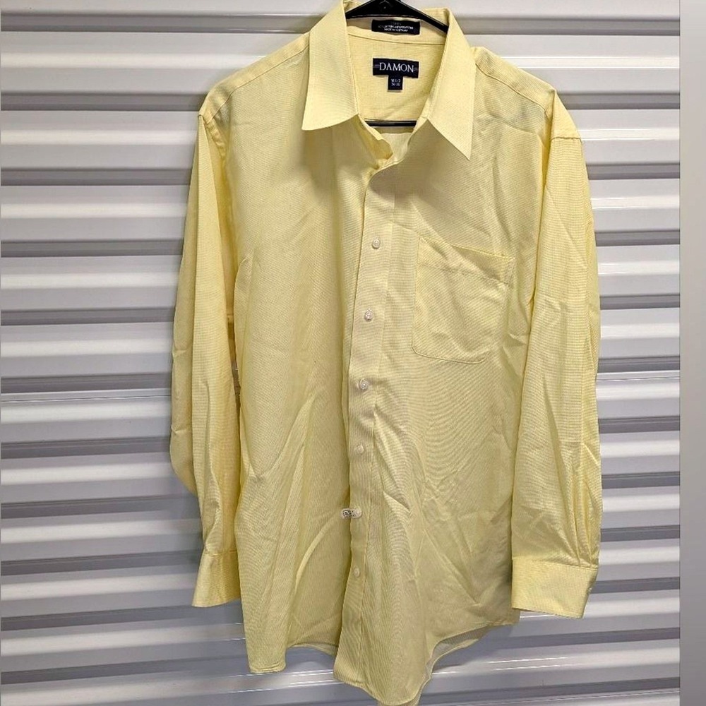 Business Casual Damon Dobby Dress‎ Shirt Men's 16.5 34/35 Yellow Button Up
